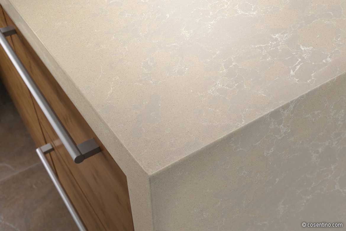 Nahaufnahme einer Dekton Küchenarbeitsplatte in Beige